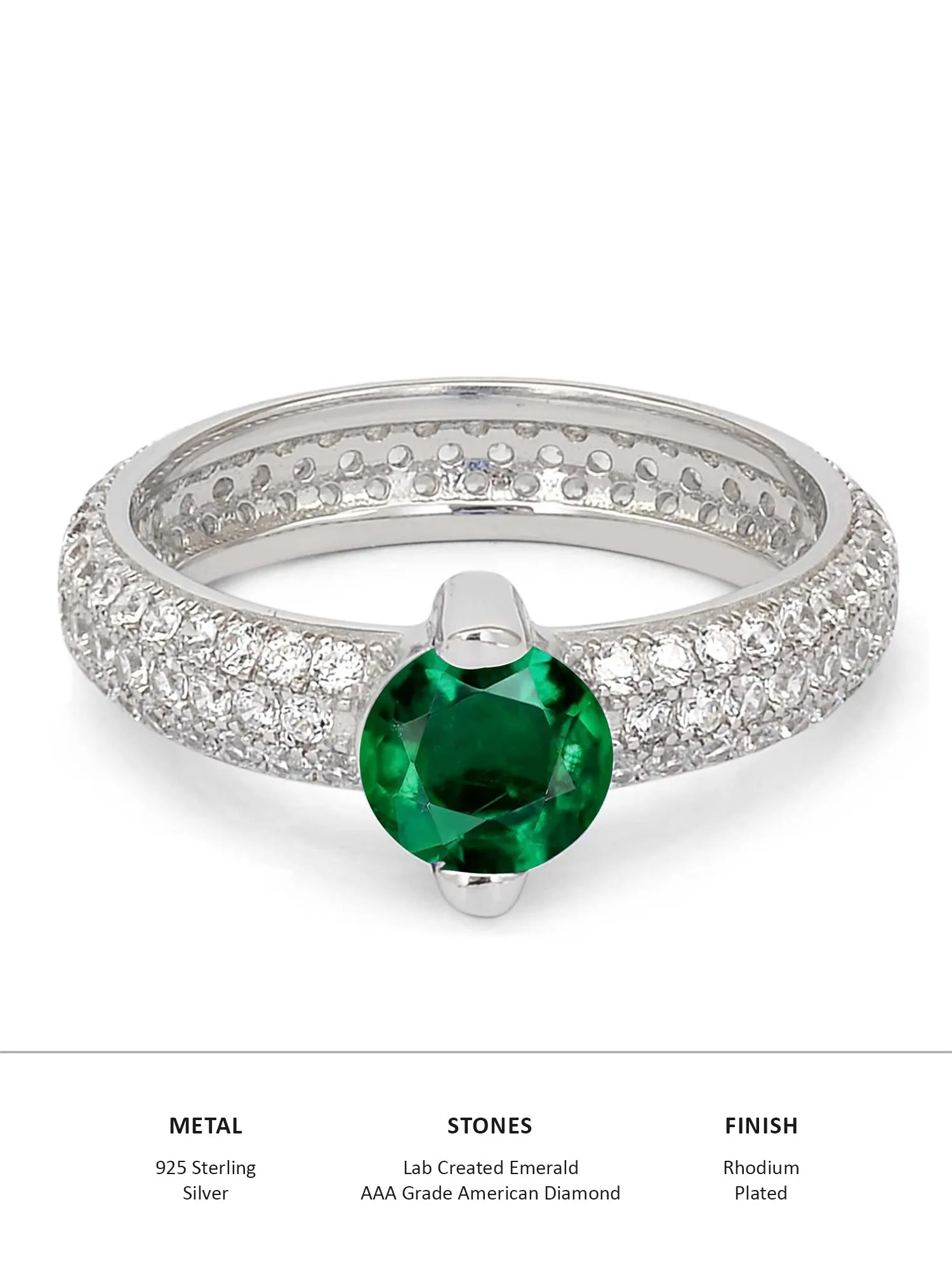 1 Carat Solitaire Ornate Green Emerald Silver Ring For Women