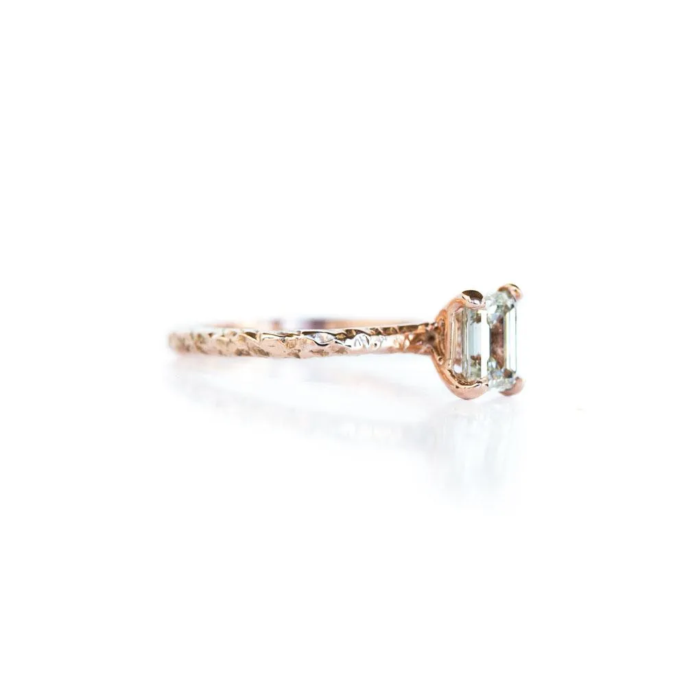 1.01ct Light Champagne Emerald Cut Diamond in Rose Gold Evergreen Solitaire