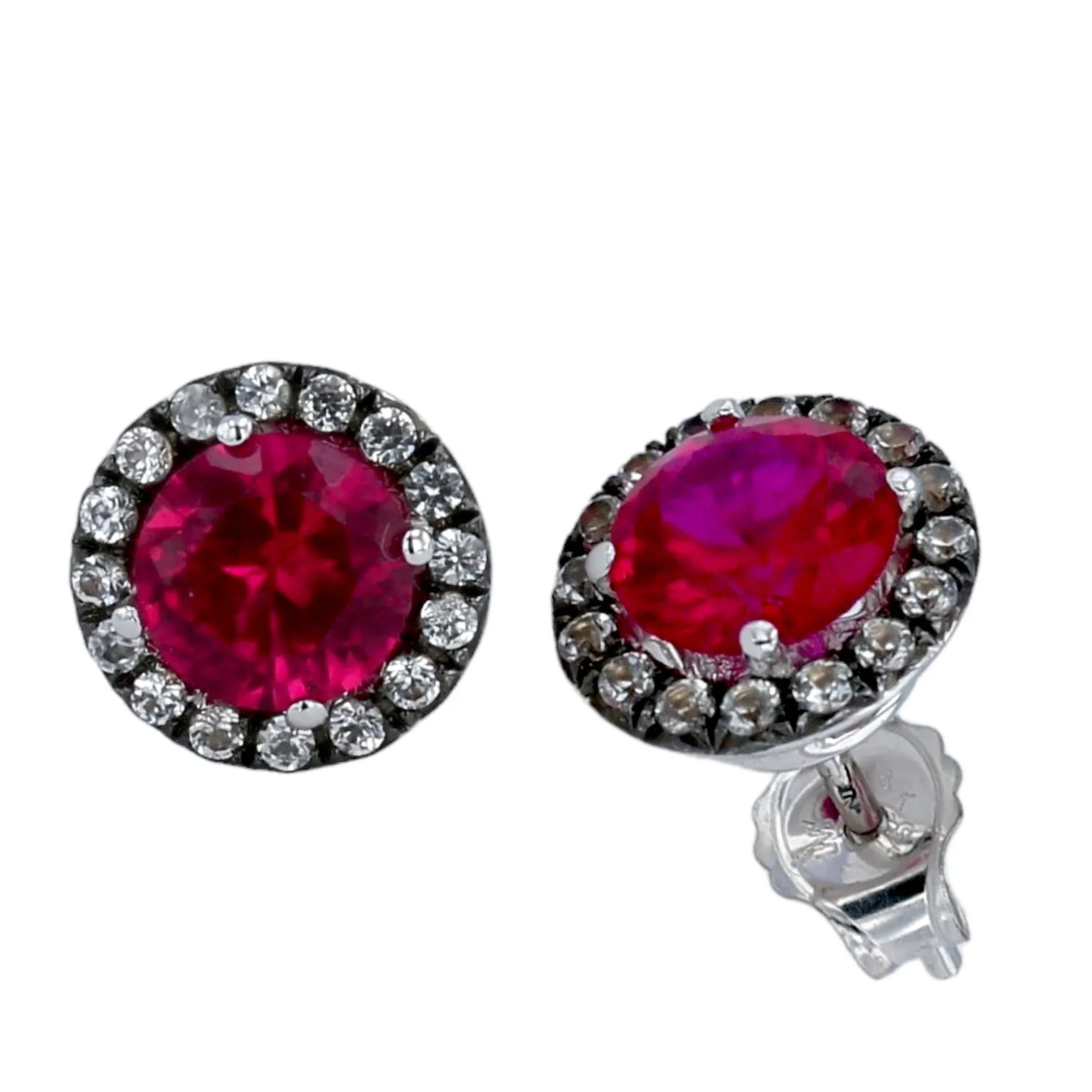 10k White gold ruby and white topaz studs earrings-10295