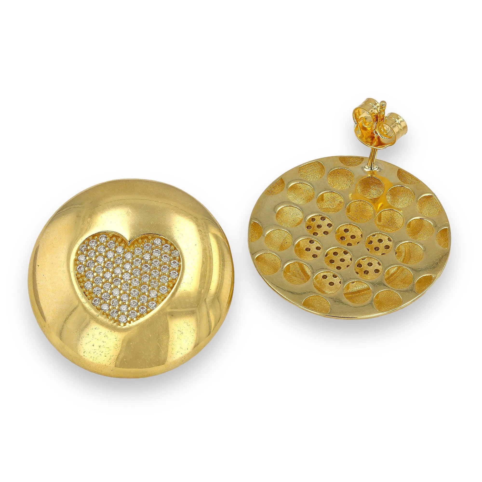 10k yellow gold round heart studs-227256