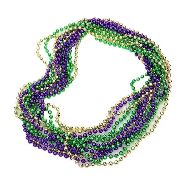 12pcs Mardi Gras Color Beaded Necklaces