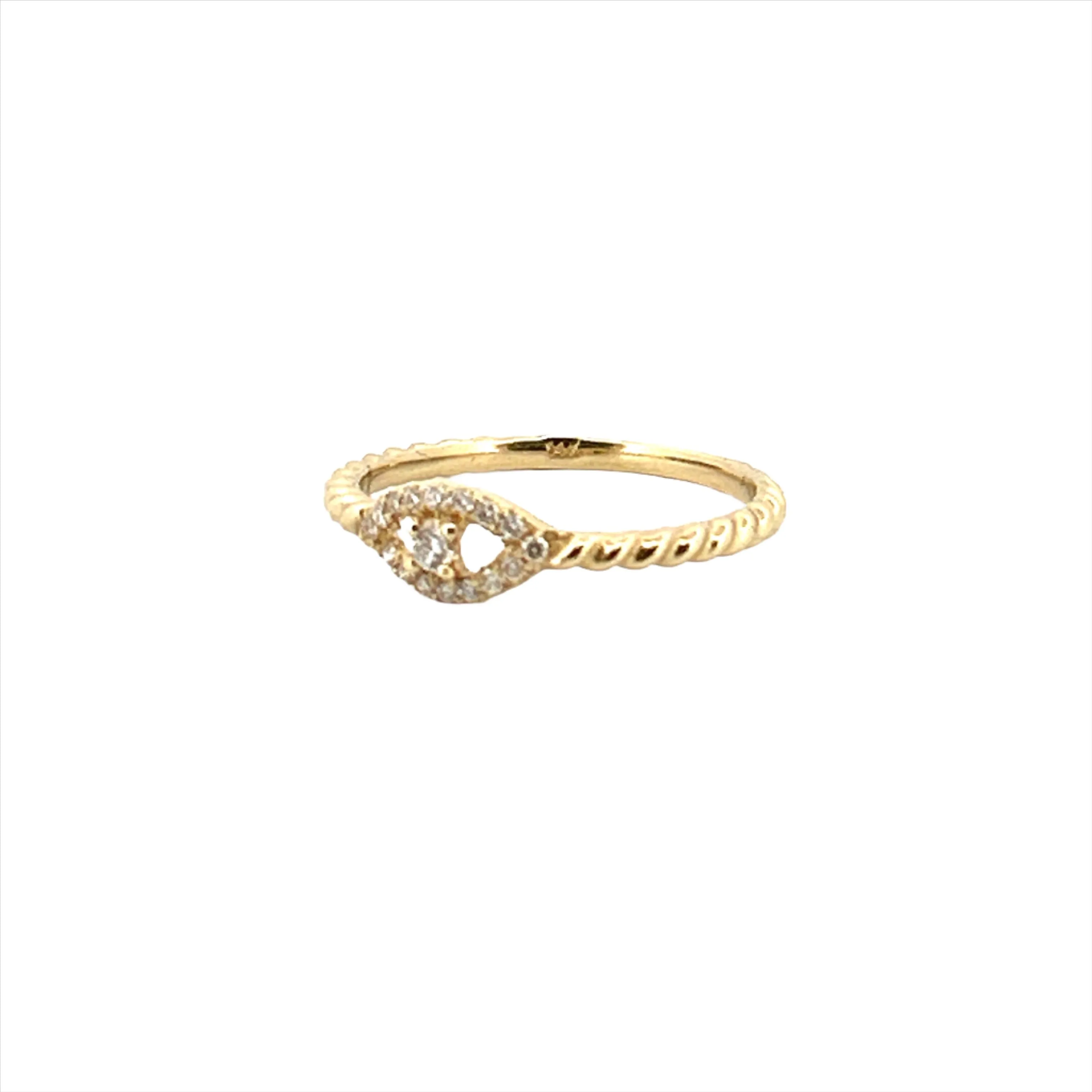 14K Gold Diamond Evil Eye Twisted Band