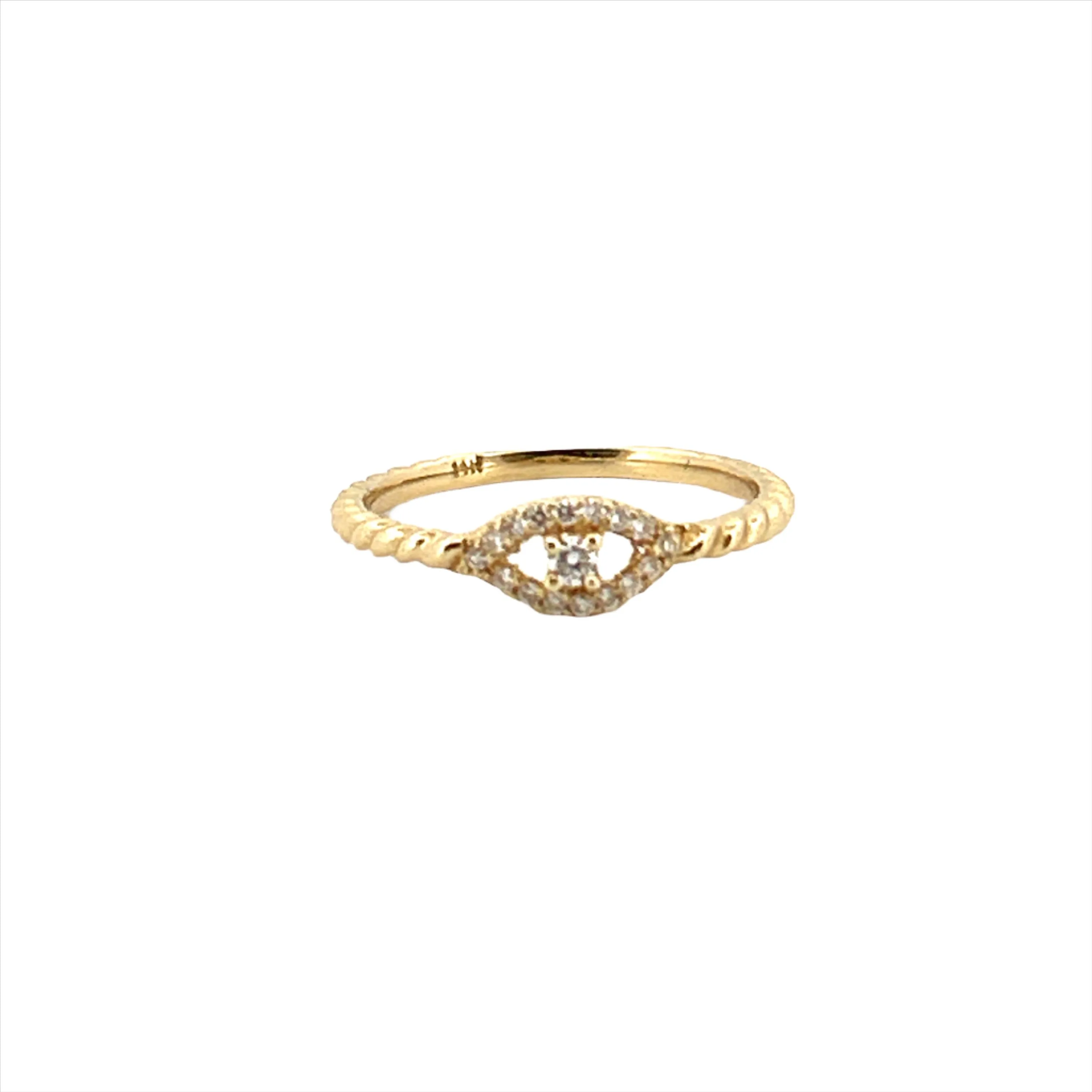 14K Gold Diamond Evil Eye Twisted Band