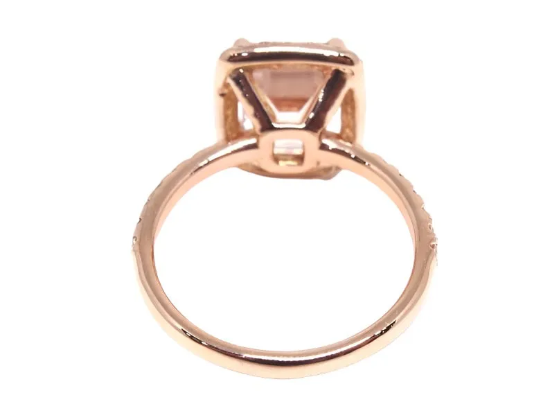 14K Gold Diamond Halo with 2.50 Carat Emerald Cut Morganite Engagement Ring