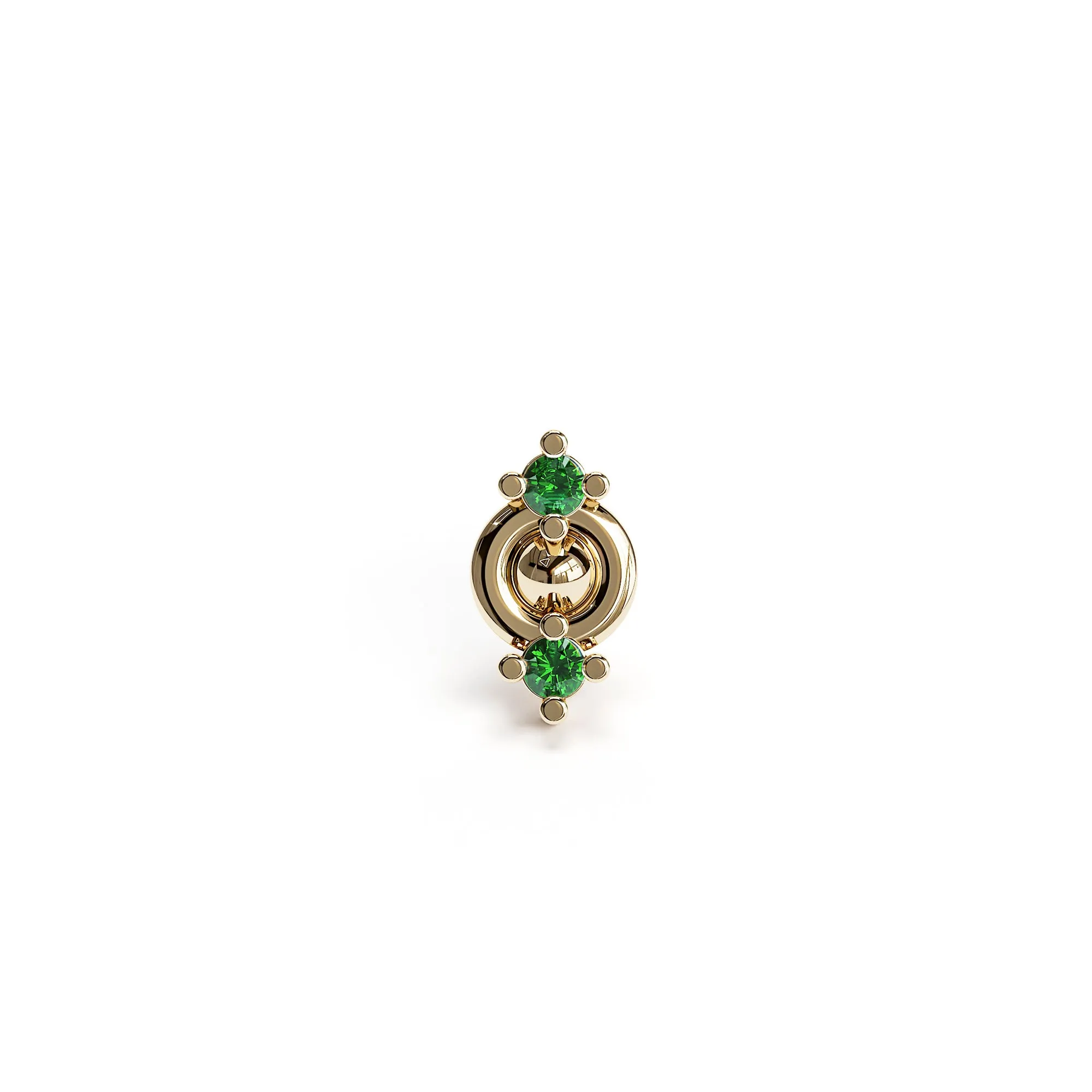 14K Gold Double Emerald Stud