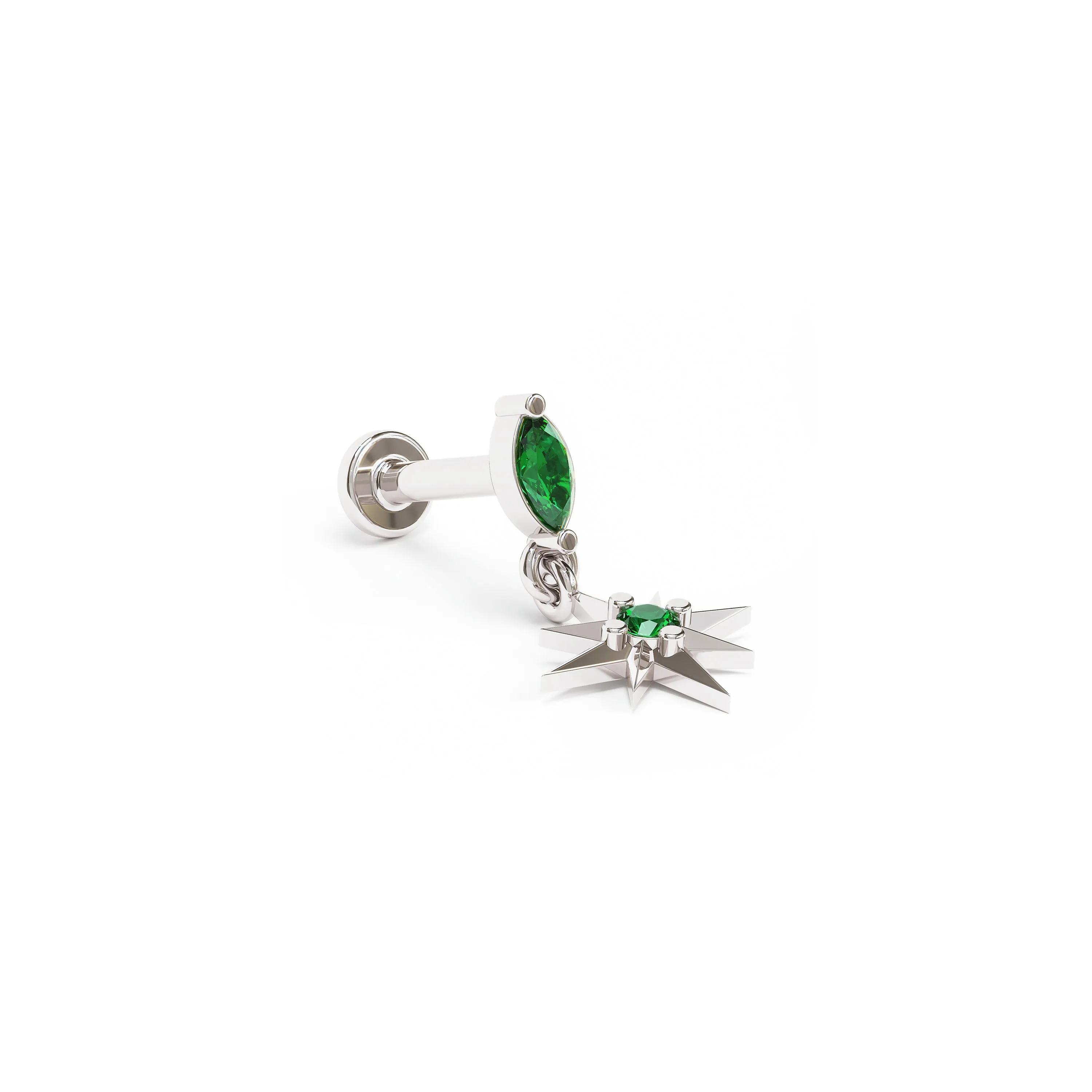 14K Gold Emerald Starburst Dangle Stud