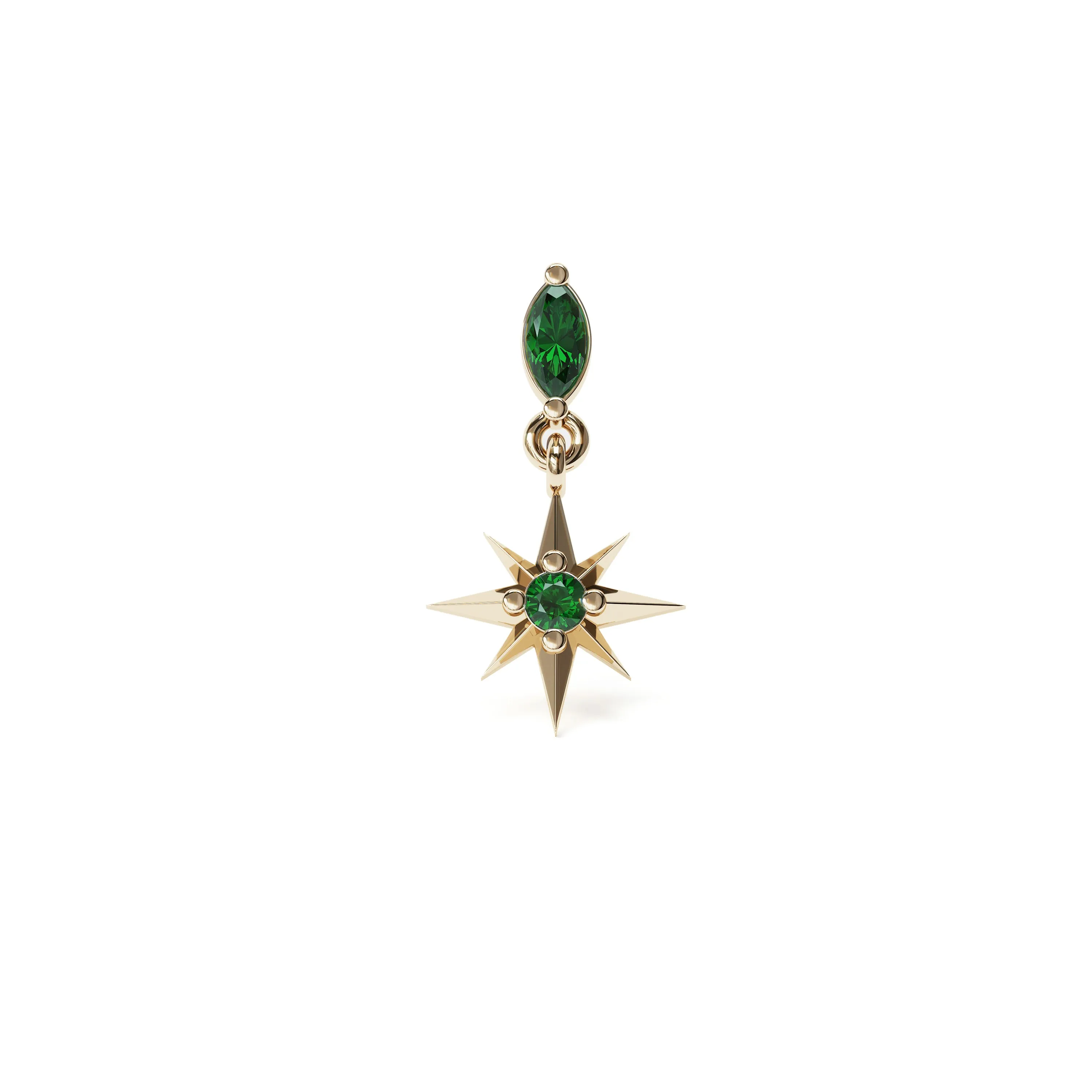 14K Gold Emerald Starburst Dangle Stud