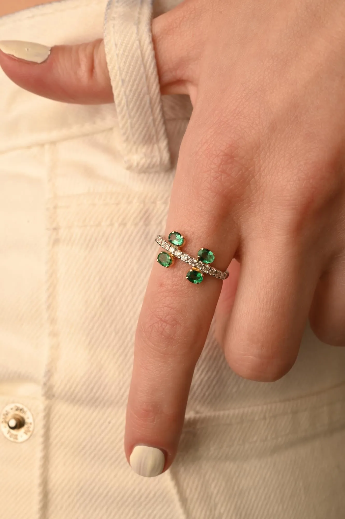 14K Gold Emerald Statement Ring