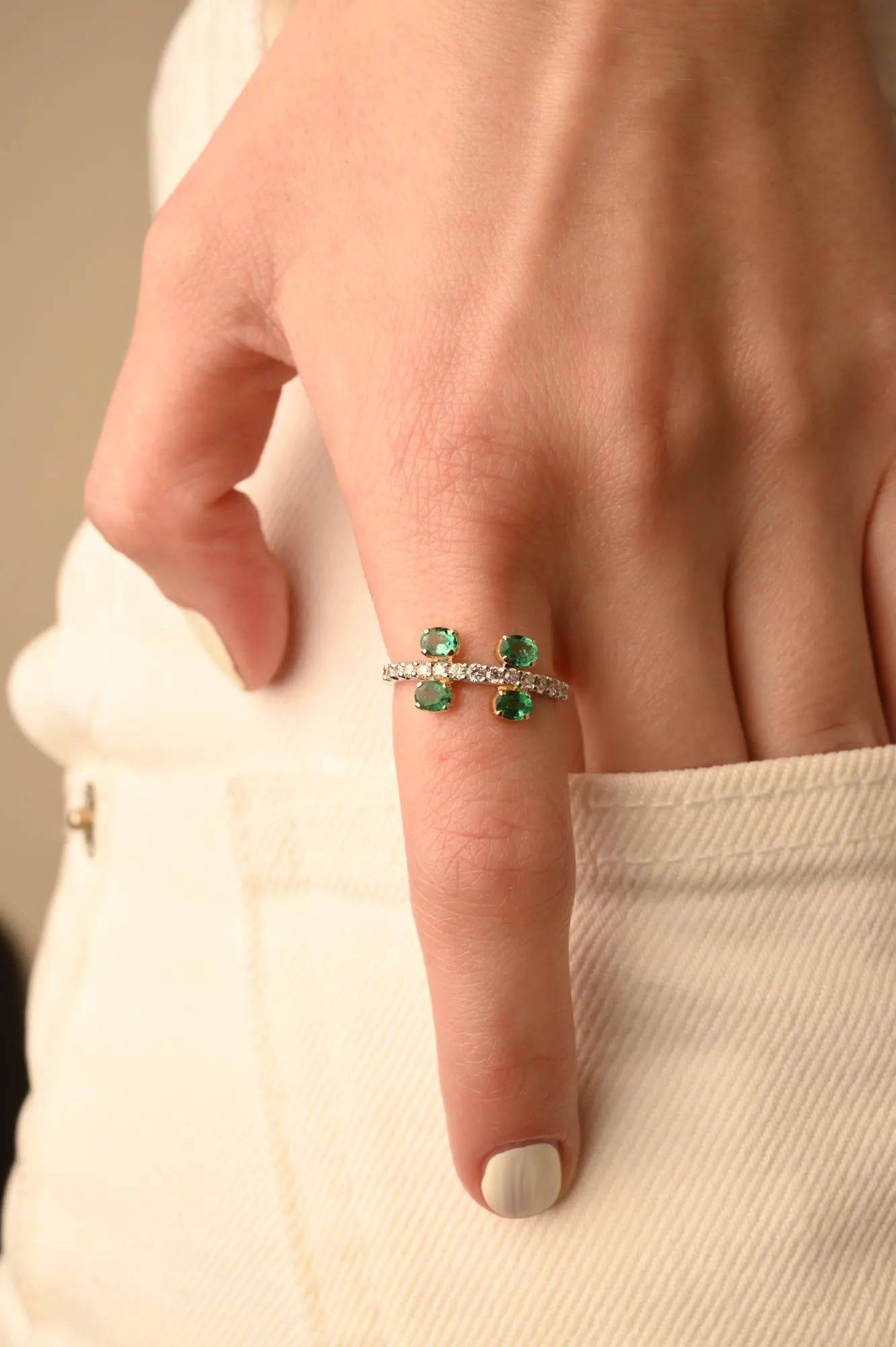 14K Gold Emerald Statement Ring