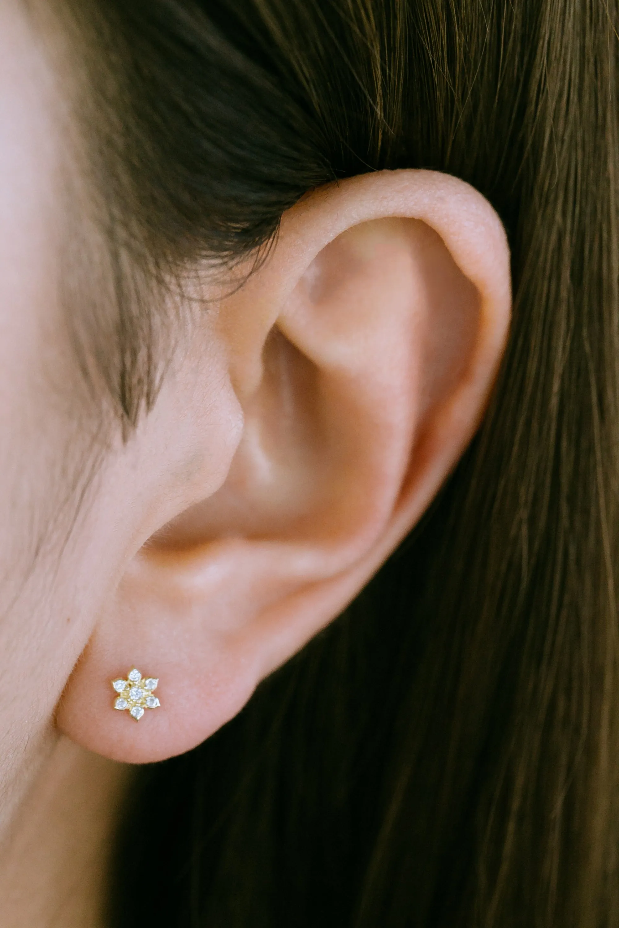 14k Gold Jewelry CZ Flower Cartilage Helix Tragus Inner Conch Barbell Ear Stud Earring Piercing