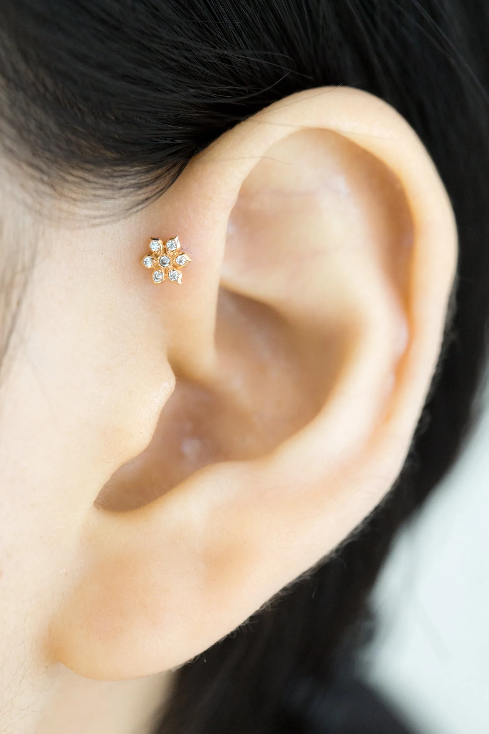 14k Gold Jewelry CZ Flower Cartilage Helix Tragus Inner Conch Barbell Ear Stud Earring Piercing