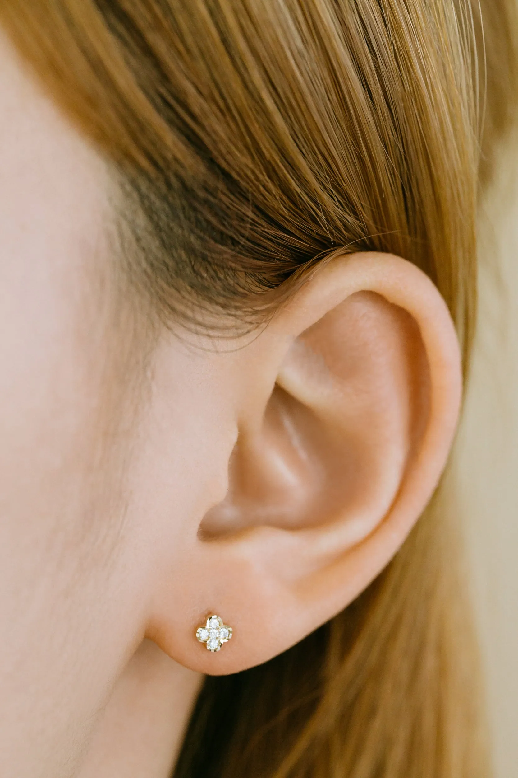 14k Gold Jewelry Cz Four leaf Clover Barbell Ear Stud Piercing