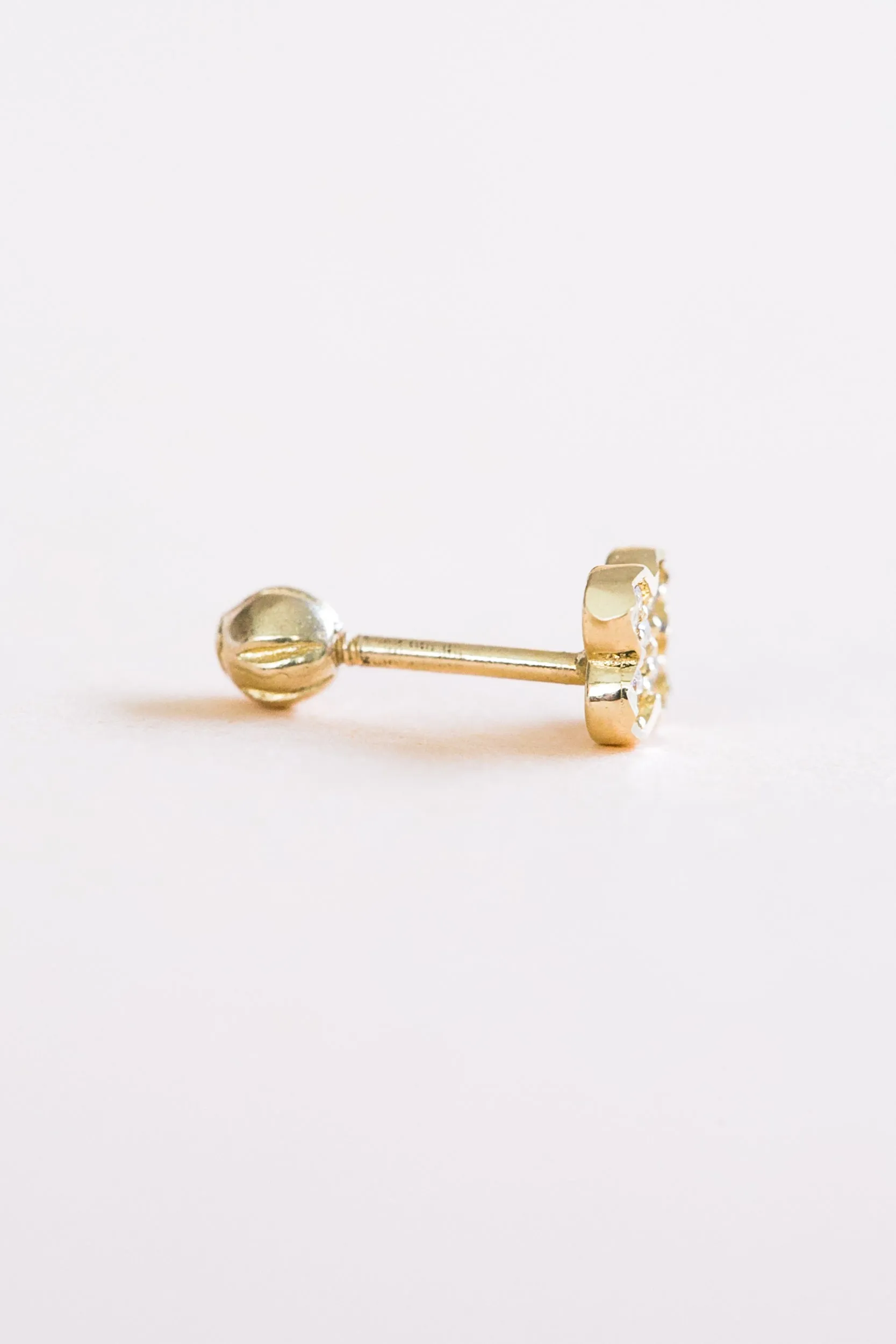 14k Gold Jewelry Cz Four leaf Clover Barbell Ear Stud Piercing