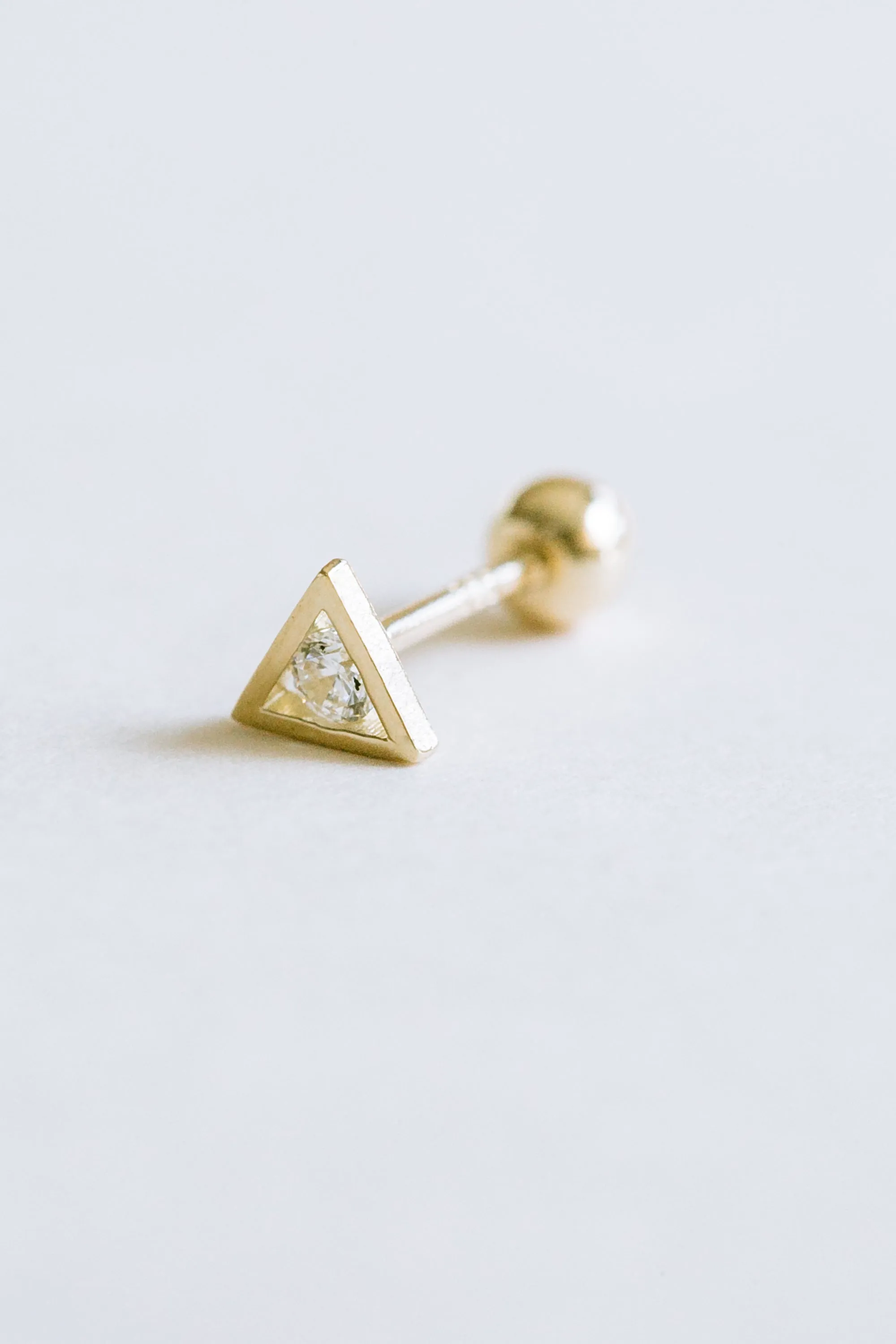 14k Gold Jewelry Cz Triangle Barbell Ear Stud Piercing