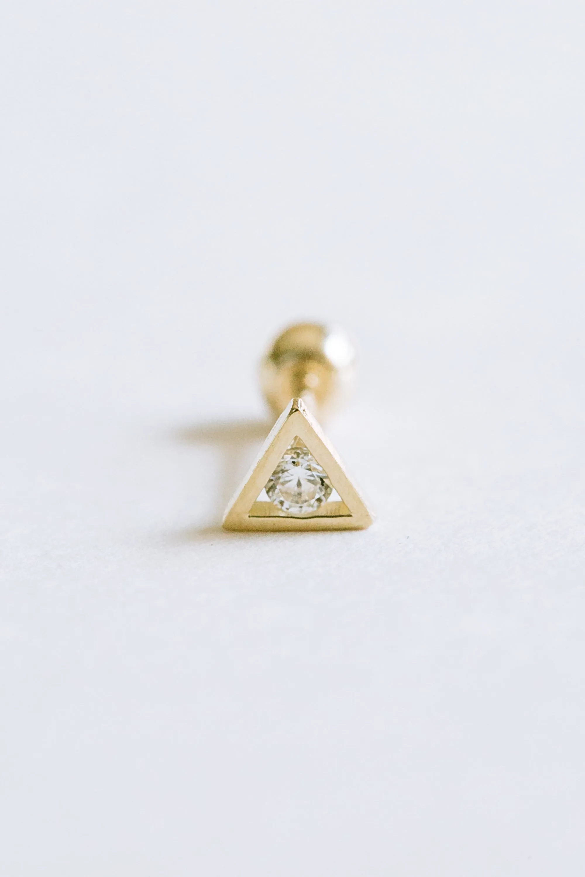 14k Gold Jewelry Cz Triangle Barbell Ear Stud Piercing