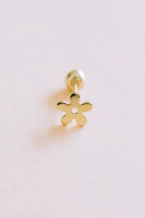 14k Gold Jewelry Minimal Solid Daisy Flower Barbell Ear Stud Earring Piercing