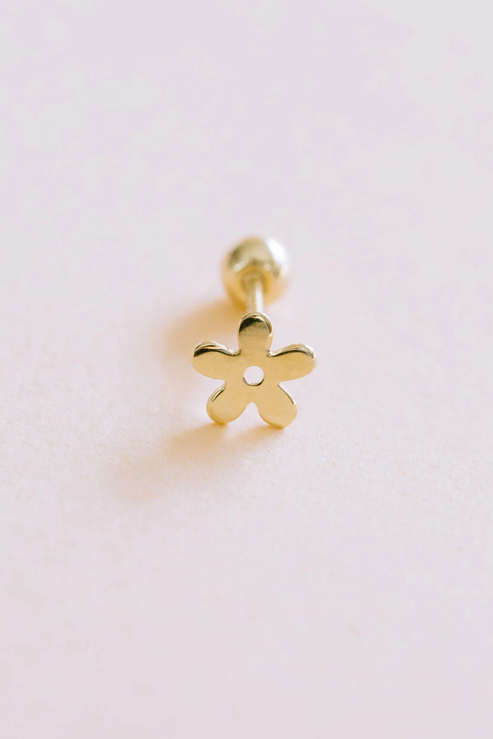 14k Gold Jewelry Minimal Solid Daisy Flower Barbell Ear Stud Earring Piercing