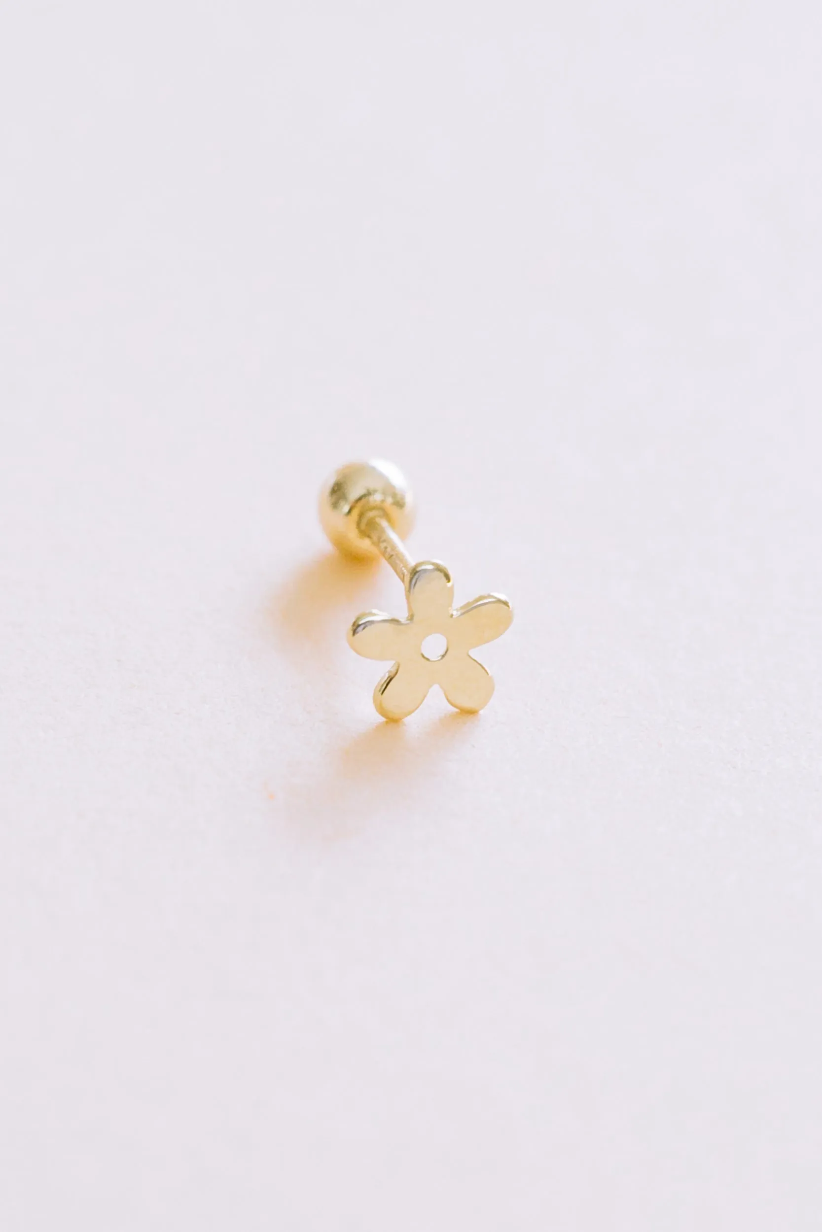 14k Gold Jewelry Minimal Solid Daisy Flower Barbell Ear Stud Earring Piercing