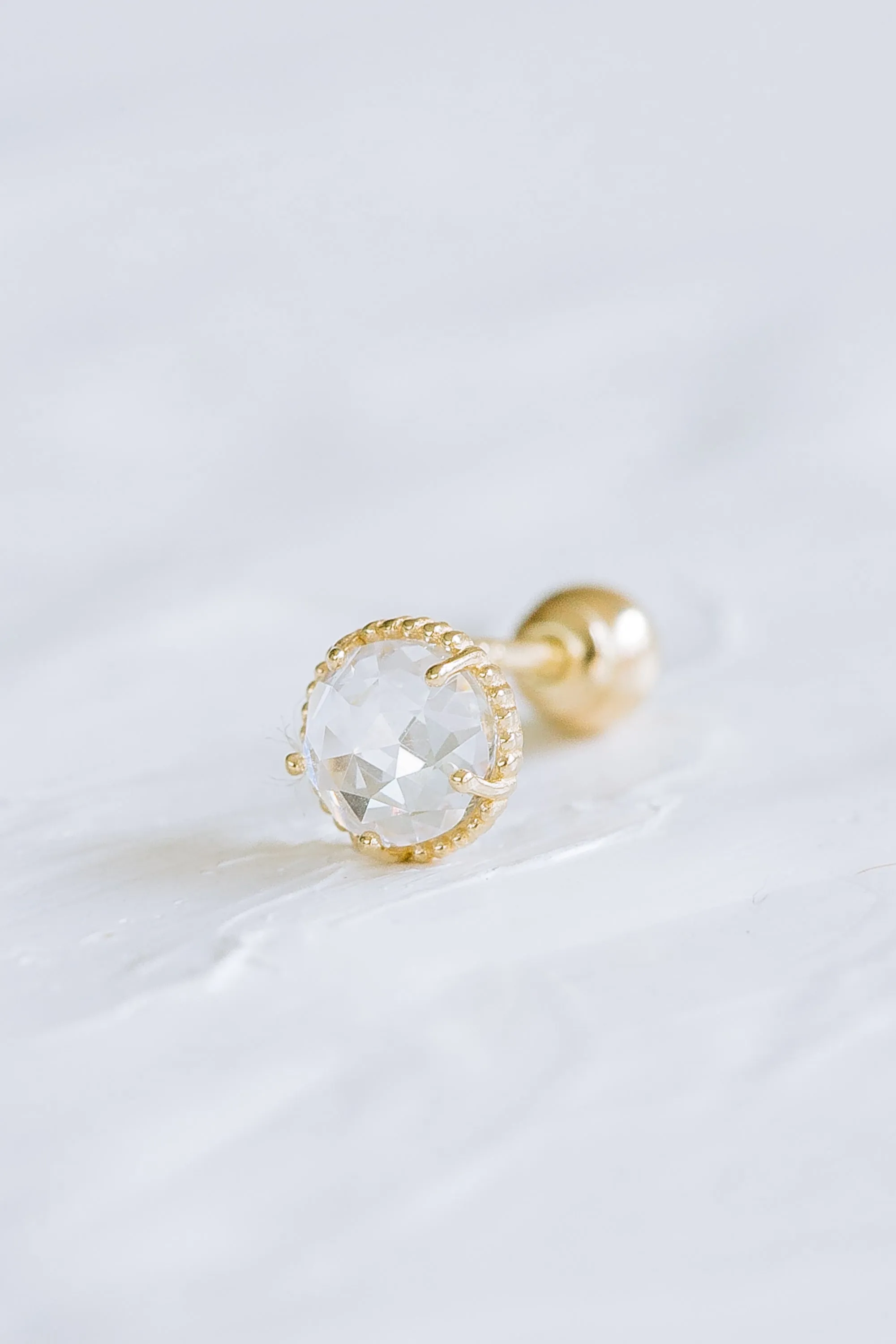 14K GOLD JEWELRY MINIMALIST DELICATE CZ CIRCLE ROUND BALL BARBELL EAR STUD EARRING PIERCING