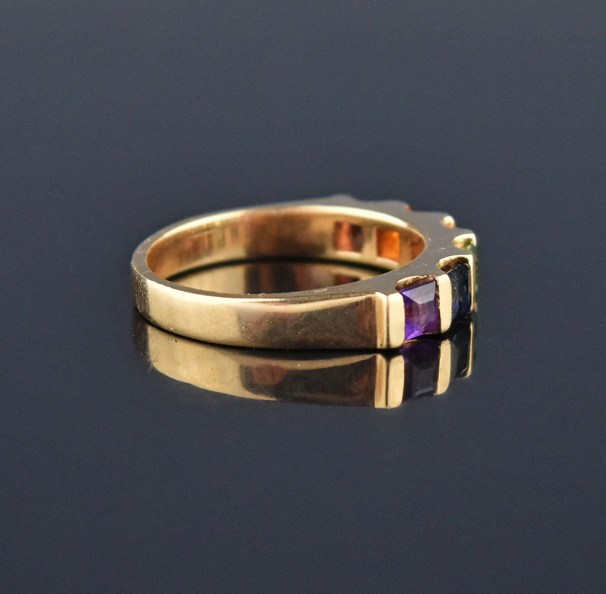 14K Gold Multi Gemstone Harlequin Band Ring