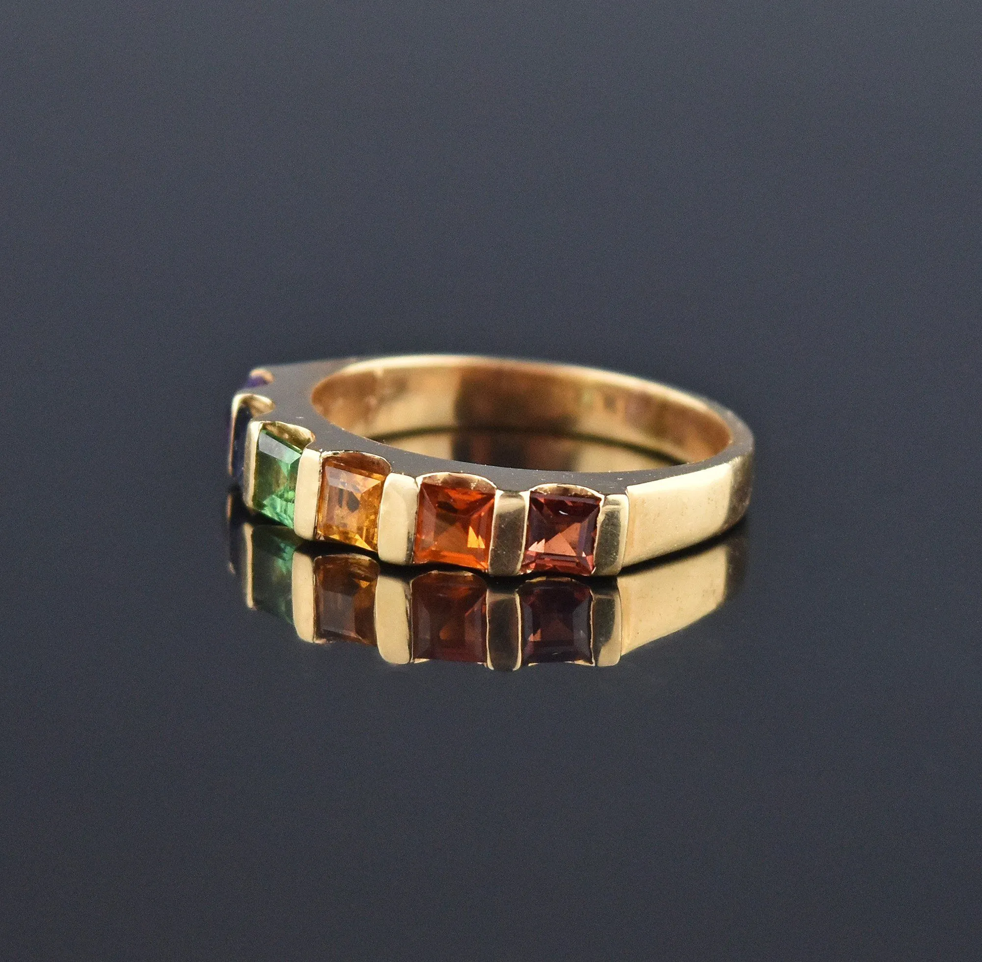 14K Gold Multi Gemstone Harlequin Band Ring