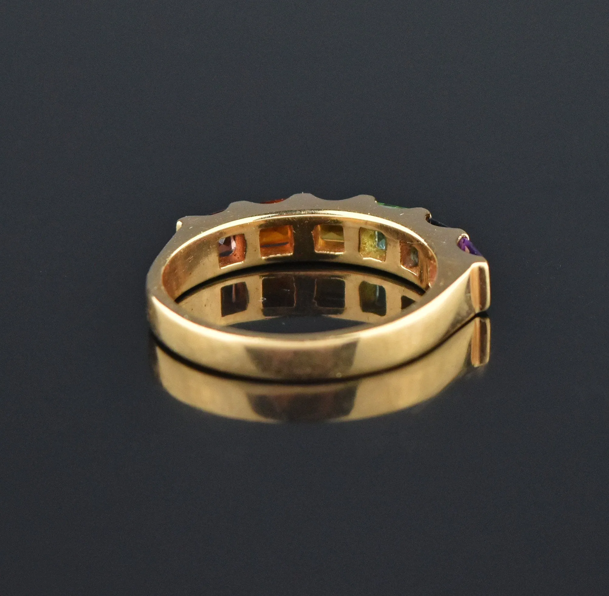 14K Gold Multi Gemstone Harlequin Band Ring