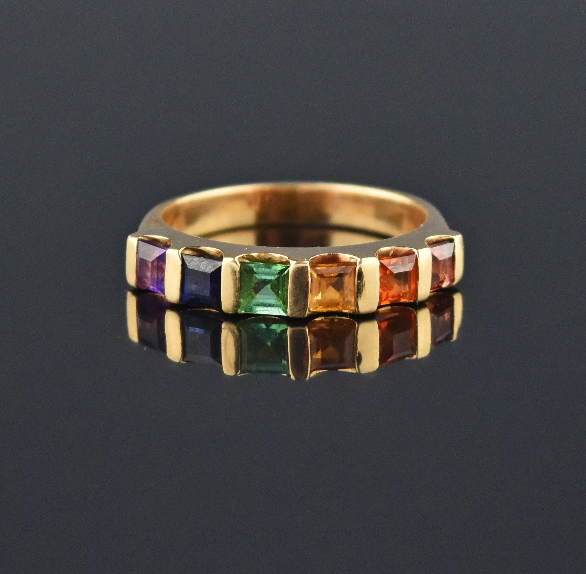 14K Gold Multi Gemstone Harlequin Band Ring