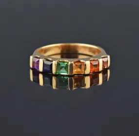 14K Gold Multi Gemstone Harlequin Band Ring