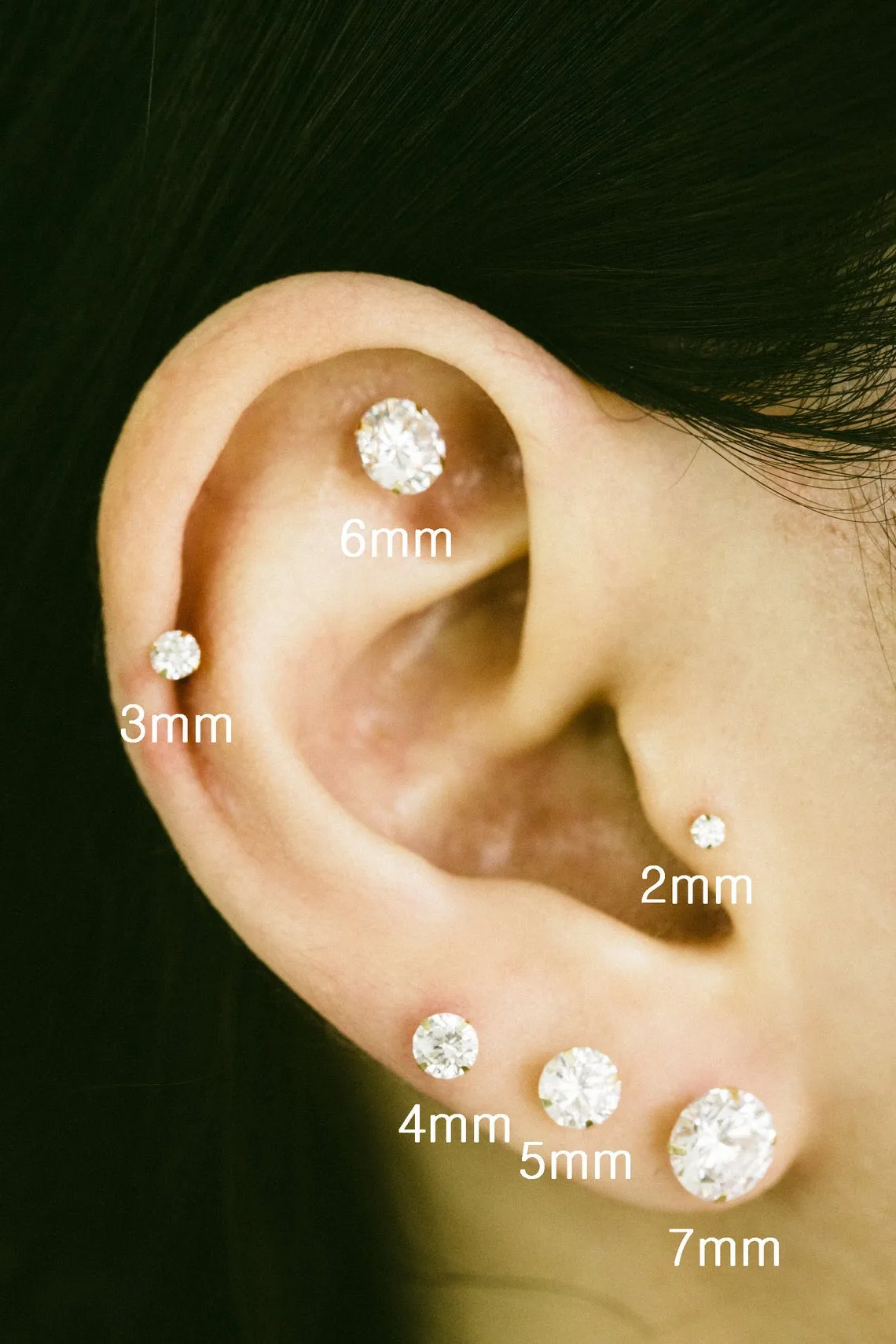 14K Real Gold Inner Conch Forward Helix Cartilage Tragus Round Cubic Jewelry Stud Post Pierced Earring Piercing