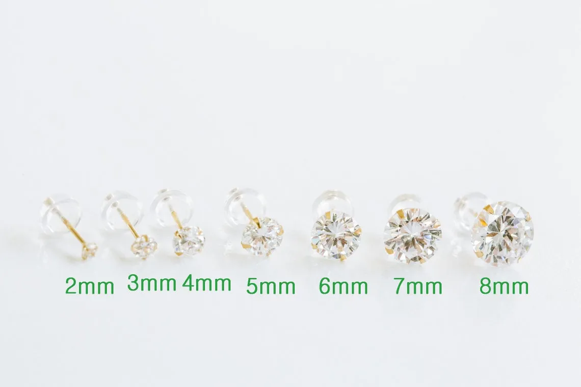 14K Real Gold Inner Conch Forward Helix Cartilage Tragus Round Cubic Jewelry Stud Post Pierced Earring Piercing