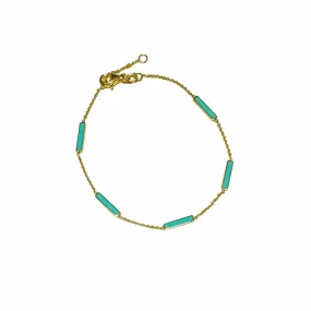 14K Turquoise Blue Enamel Bar Chain Bracelet