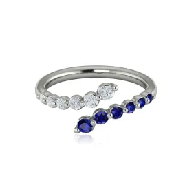 14K WHITE GOLD GRADUATED BYPASS RING WITH SAPPHIRES AND DIAMONDS