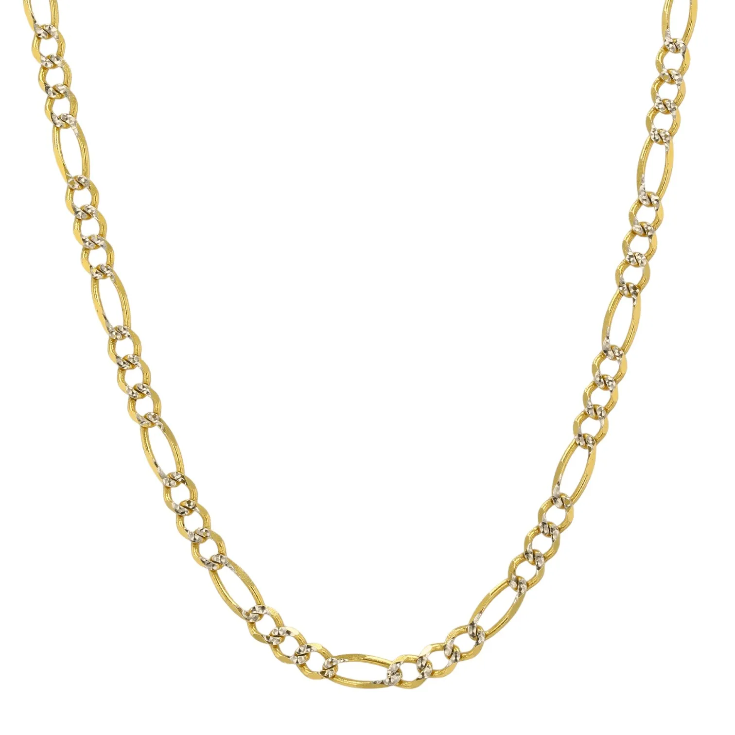 14K Yellow Gold Solid Figaro White Pave Chain - 224738