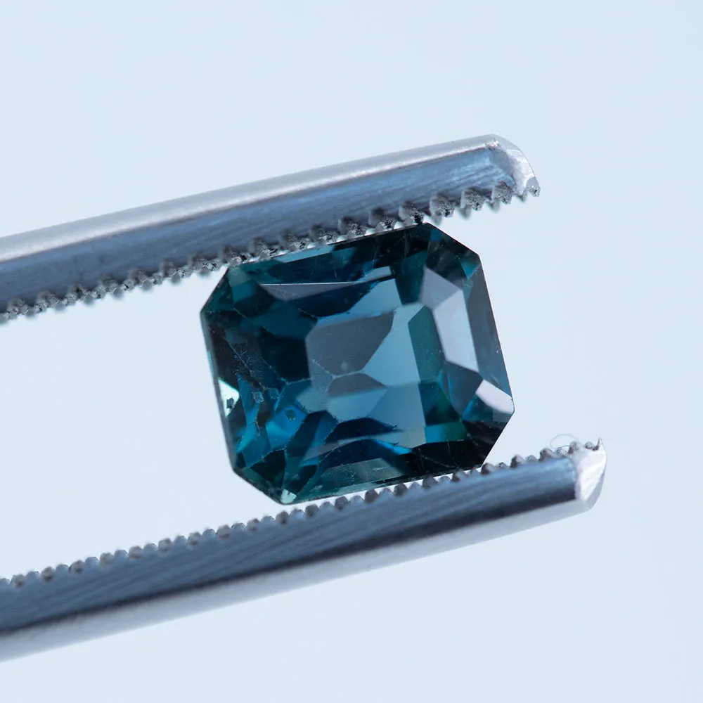 1.54CT EMERALD CUT MADAGASCAR SAPPHIRE, DEEP OCEAN TEAL BLUE, UNHEATED, 6.54X5.43MM