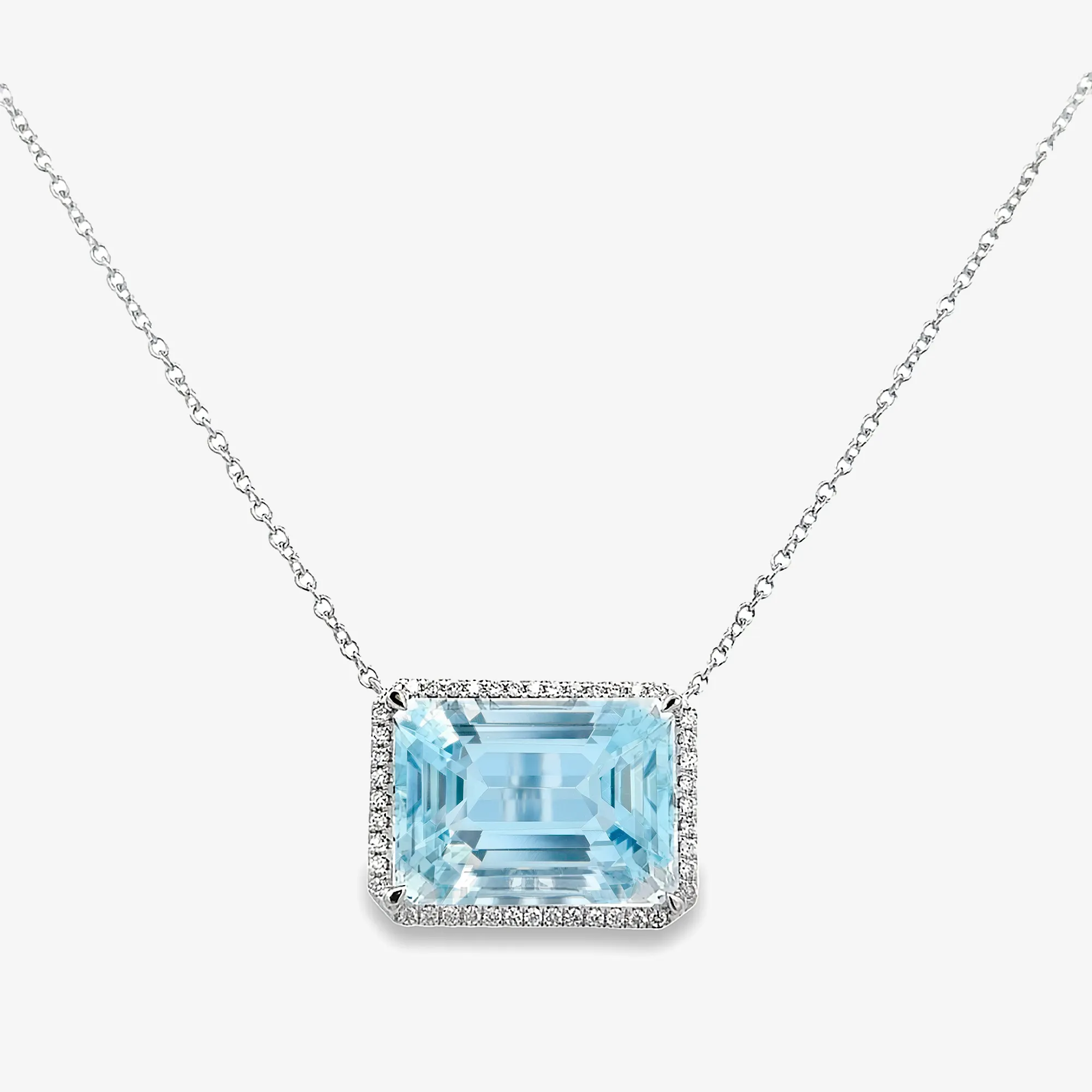 15.94CT Aquamarine Diamond Halo Necklace