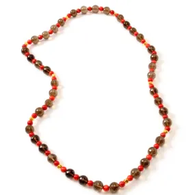 18k Gold Coral Smokey Quartz Izma Necklace