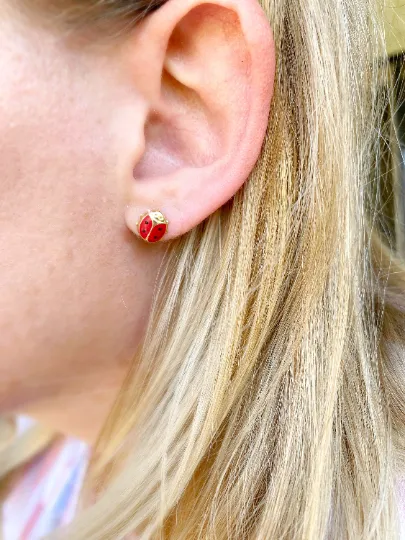 18k Gold Filled Ladybug Enamel Earrings Pendant