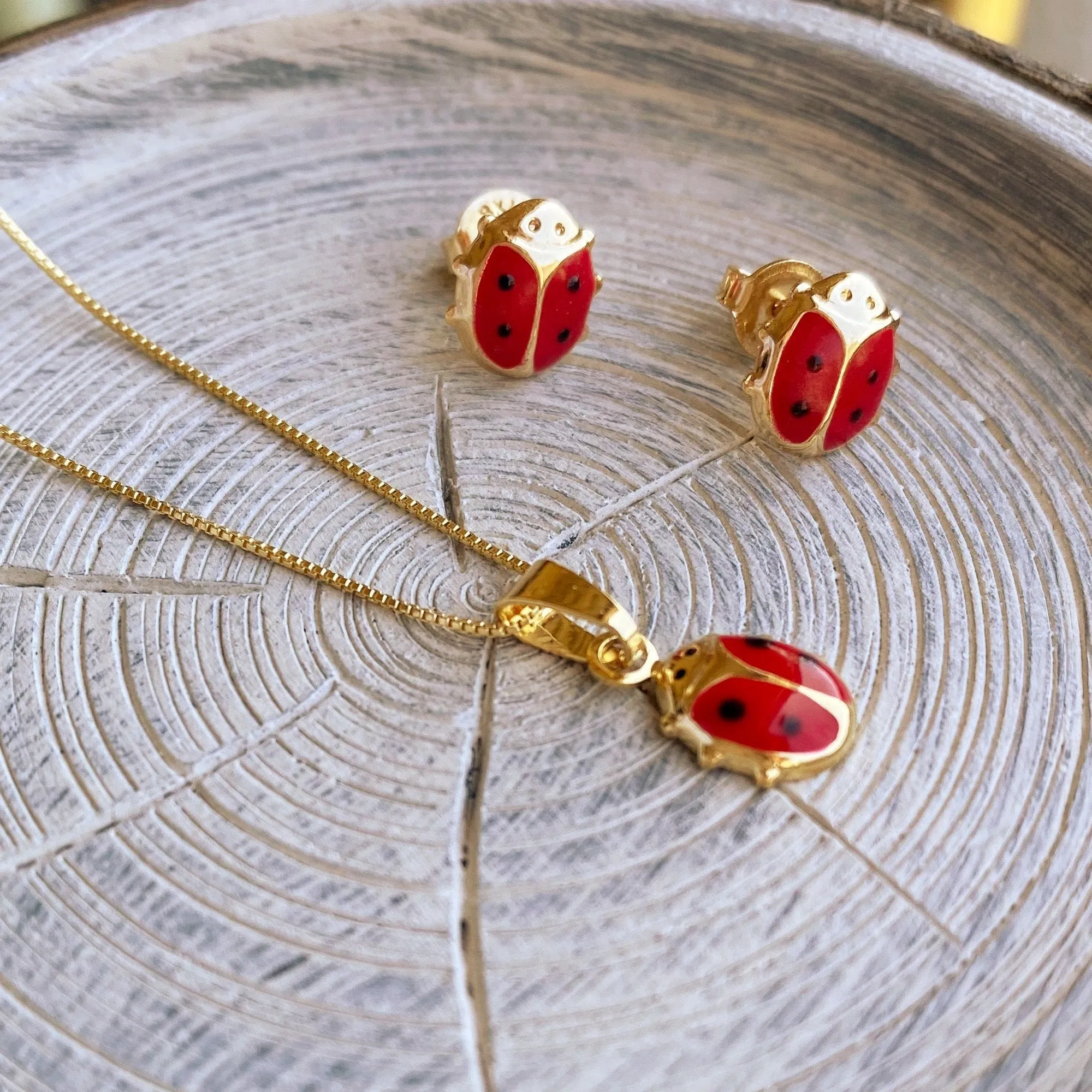 18k Gold Filled Ladybug Enamel Earrings Pendant