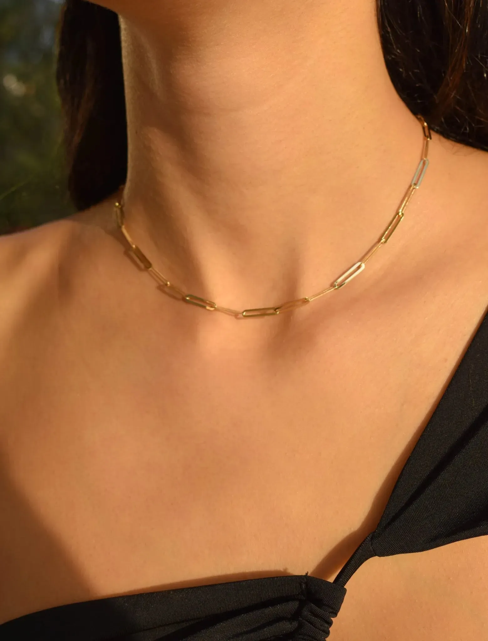 18K Gold Sleek Paper Clip Chain Necklace