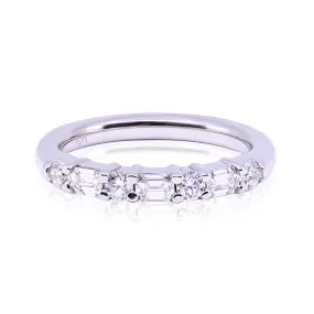 18K WHITE GOLD ROUND AND EMERALD-CUT DIAMOND BAND