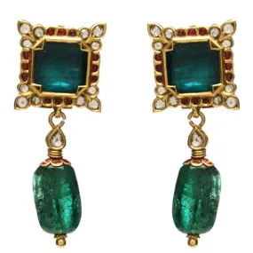 22k Gold Uncut Diamond  Emerald and Ruby Alwar Earring