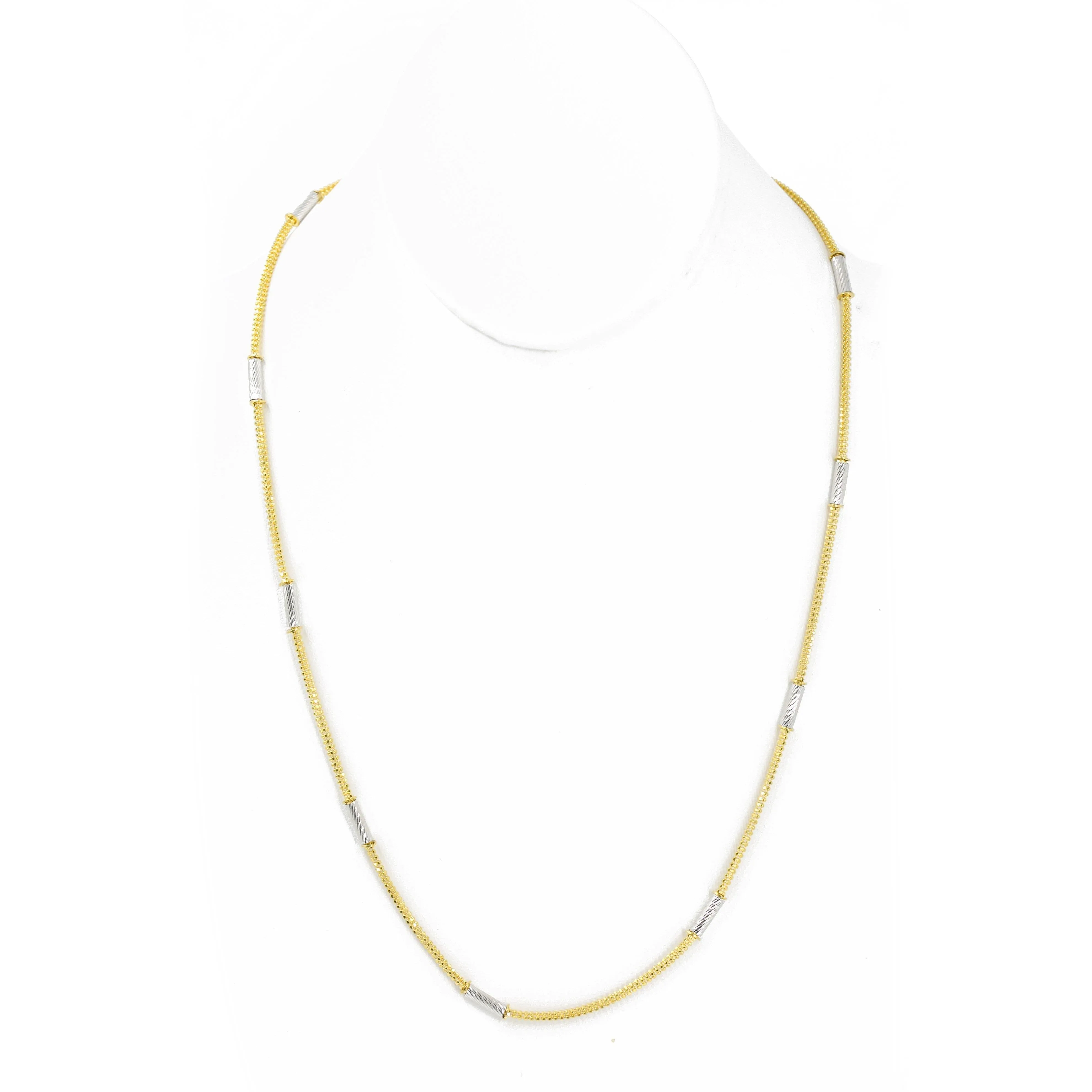 22K Multi Tone Gold Chain W/ Beaded Strand & White Gold Pipe Beads