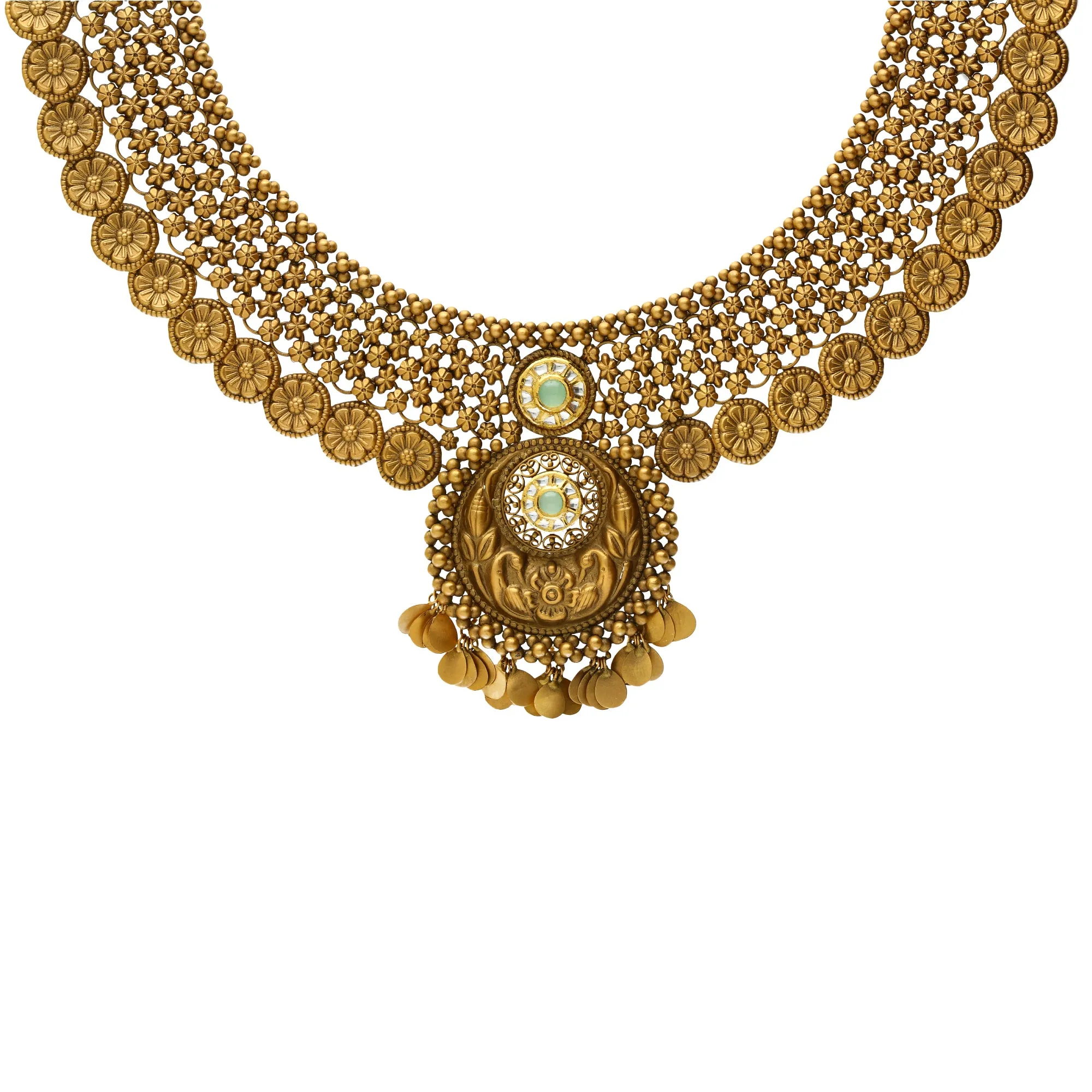 22K Yellow Gold Antique Necklace Set (74.6gm)