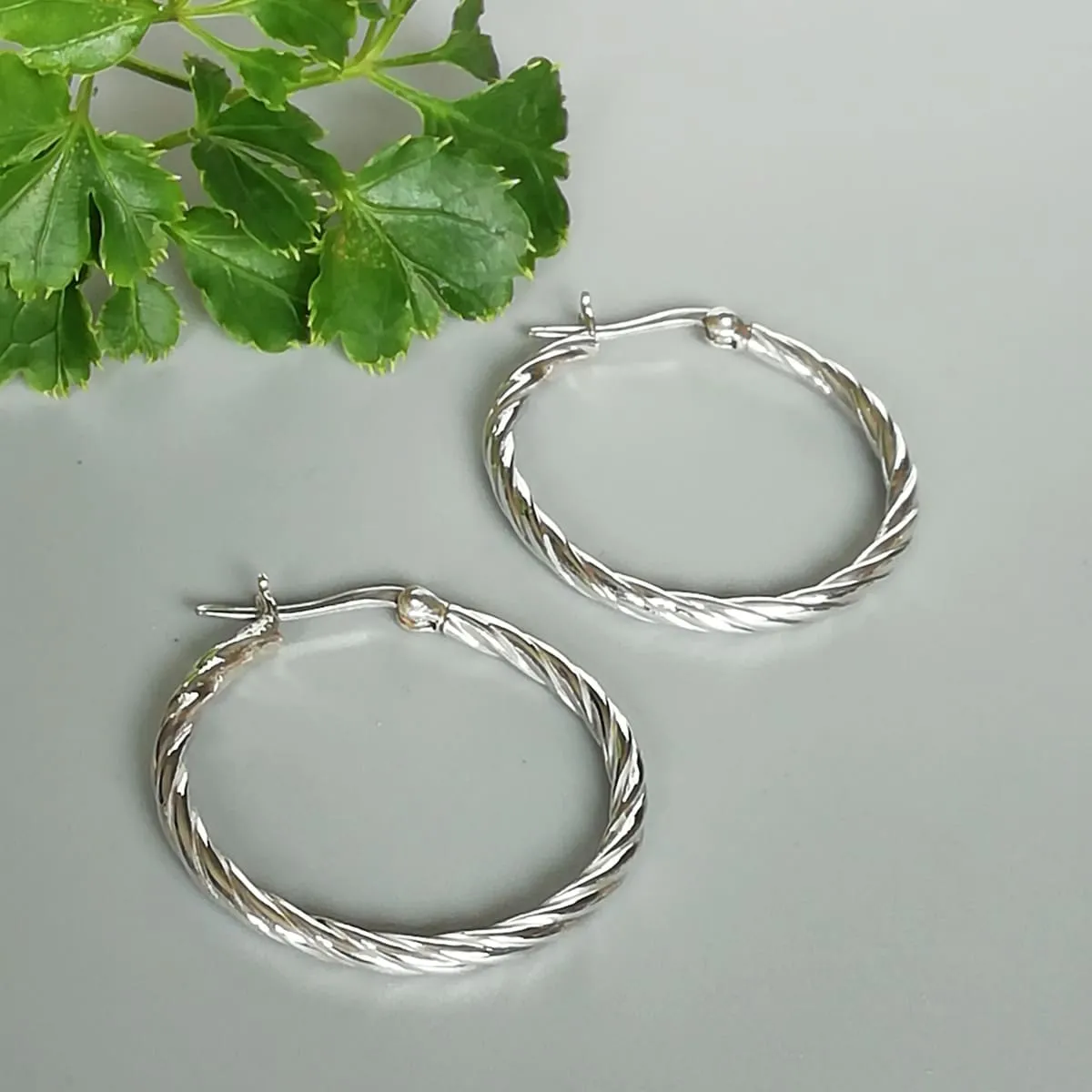 30mm sterling silver hoop earrings | Twisted rope hoops | Silver jewelry | Minimalist hoops | E964