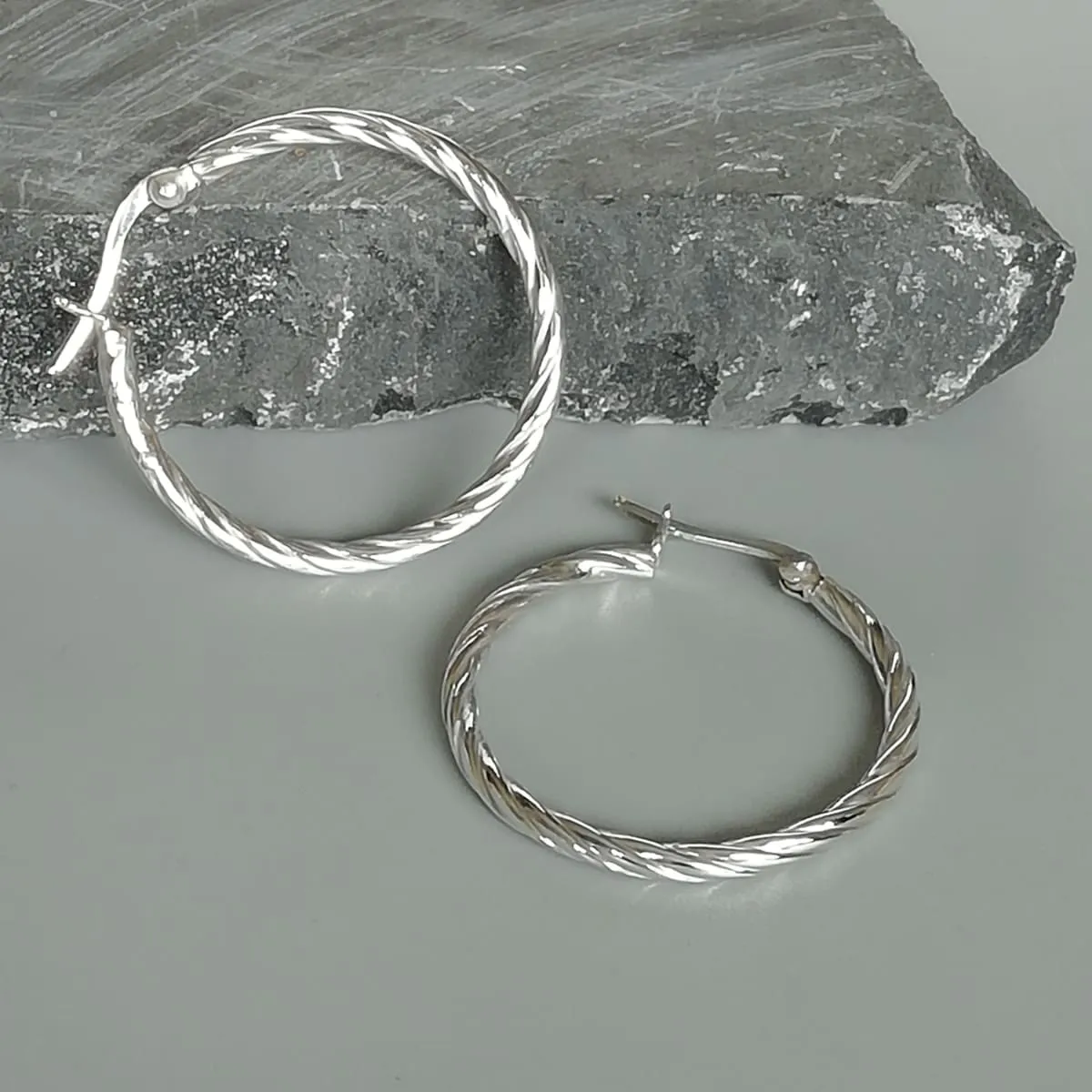 30mm sterling silver hoop earrings | Twisted rope hoops | Silver jewelry | Minimalist hoops | E964