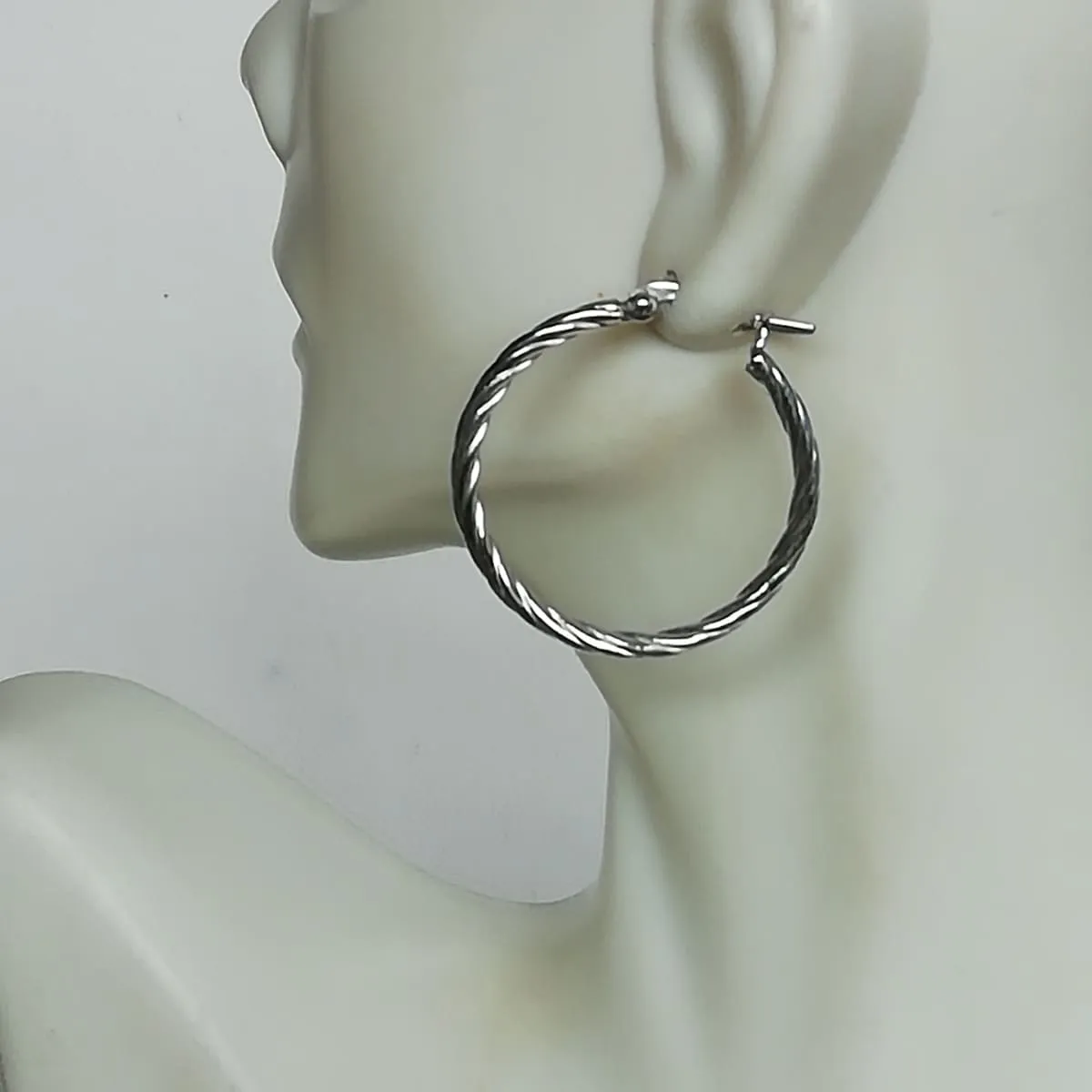 30mm sterling silver hoop earrings | Twisted rope hoops | Silver jewelry | Minimalist hoops | E964