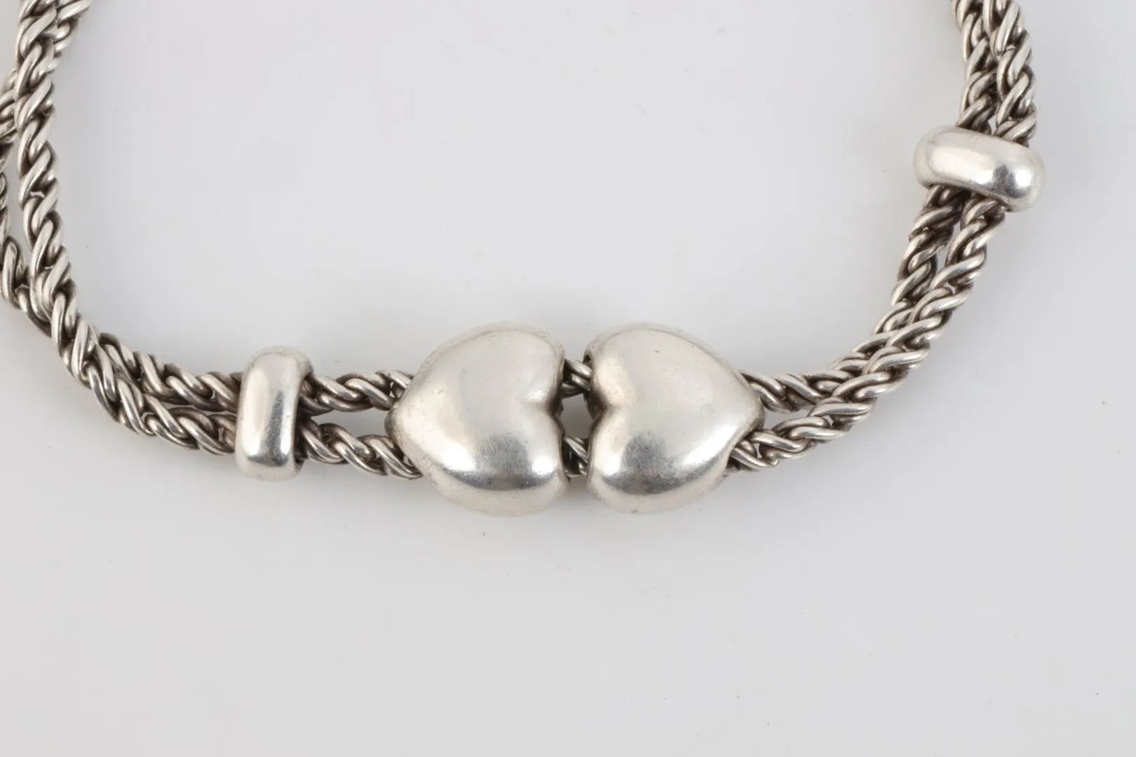 7.5" Tiffany & Co. 925 Silver Double Heart Rope Bracelet (18.38g.)