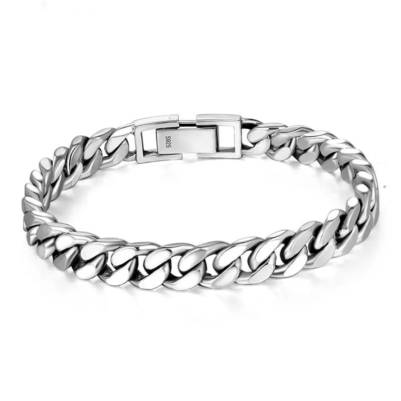 8mm Curb Heavy Link Chain 925 Sterling Silver Fashion Bracelet