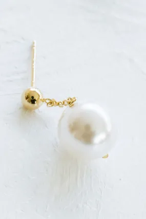 925 Sterling Silver Ball Round Simulated Pearl Ball Dangle Chain Ear Studs Post Earrings