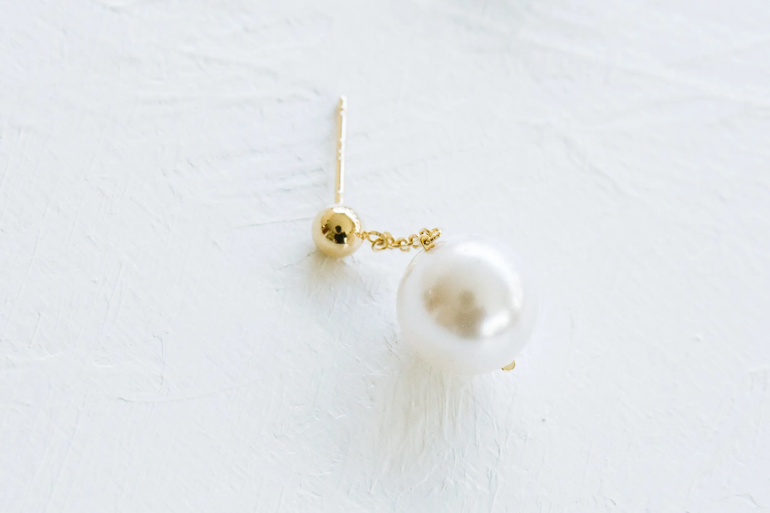 925 Sterling Silver Ball Round Simulated Pearl Ball Dangle Chain Ear Studs Post Earrings